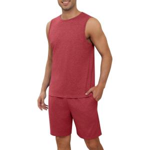 imageEkouaer Mens Pajamas Set Workout Tank Top Pjs Sets with Shorts 2 Piece Soft Sleeveless Casual Shirts Loungewear Sets SXXLDark Red