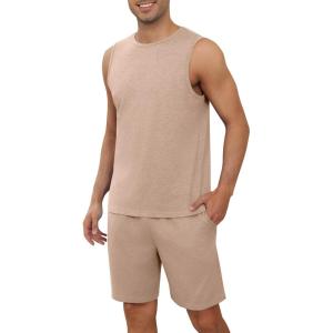 imageEkouaer Mens Pajamas Set Workout Tank Top Pjs Sets with Shorts 2 Piece Soft Sleeveless Casual Shirts Loungewear Sets SXXLKhaki