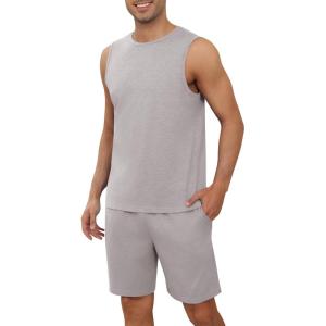 imageEkouaer Mens Pajamas Set Workout Tank Top Pjs Sets with Shorts 2 Piece Soft Sleeveless Casual Shirts Loungewear Sets SXXLLight Grey