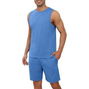 imageEkouaer Mens Pajamas Set Workout Tank Top Pjs Sets with Shorts 2 Piece Soft Sleeveless Casual Shirts Loungewear Sets SXXLPeacock Blue
