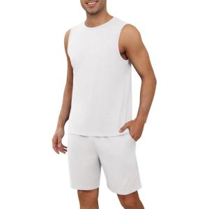 imageEkouaer Mens Pajamas Set Workout Tank Top Pjs Sets with Shorts 2 Piece Soft Sleeveless Casual Shirts Loungewear Sets SXXLWhite