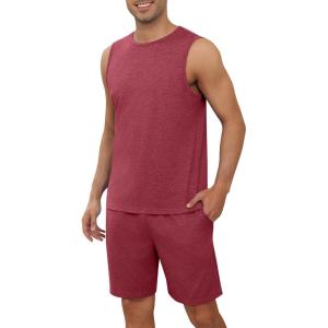 imageEkouaer Mens Pajamas Set Workout Tank Top Pjs Sets with Shorts 2 Piece Soft Sleeveless Casual Shirts Loungewear Sets SXXLWine Red