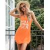 imageEkouaer Womens Tank Nightgown V Neck Sleepshirts Soft Sleeveless Chemise Nightdress SXXLOrange Letter