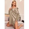 imageEkouaer Women Satin Sleep Shirt Long Sleeve Nightgown Button Down Nightshirt Silk Sleepwear Soft Pajama Dress Sleep DressKhaki