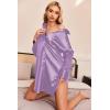 imageEkouaer Women Satin Sleep Shirt Long Sleeve Nightgown Button Down Nightshirt Silk Sleepwear Soft Pajama Dress Sleep DressLilac