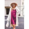 imageEkouaer Women Satin Sleep Shirt Long Sleeve Nightgown Button Down Nightshirt Silk Sleepwear Soft Pajama Dress Sleep DressRose Red
