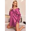 imageEkouaer Women Satin Sleep Shirt Long Sleeve Nightgown Button Down Nightshirt Silk Sleepwear Soft Pajama Dress Sleep DressRose Red