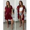 imageEkouaer Women Zipper Robe Waffle Short Sleeve Bathrobes Lightweight Knee Length Housecoat with Pockets S3XLDark Red