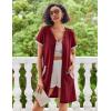 imageEkouaer Women Zipper Robe Waffle Short Sleeve Bathrobes Lightweight Knee Length Housecoat with Pockets S3XLDark Red