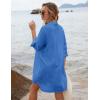 imageEkouaer Womens Beach Bikini Coverup Long Rollup Sleeve Beach Shirt Bathing Suit Cover UpBlue