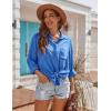 imageEkouaer Womens Beach Bikini Coverup Long Rollup Sleeve Beach Shirt Bathing Suit Cover UpBlue