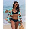 imageEkouaer Womens Beach Bikini Coverup Long Rollup Sleeve Beach Shirt Bathing Suit Cover UpGreen Leaf