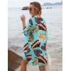 imageEkouaer Womens Beach Bikini Coverup Long Rollup Sleeve Beach Shirt Bathing Suit Cover UpGreen Leaf