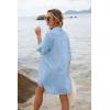 imageEkouaer Womens Beach Bikini Coverup Long Rollup Sleeve Beach Shirt Bathing Suit Cover UpLight Blue