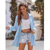 imageEkouaer Womens Beach Bikini Coverup Long Rollup Sleeve Beach Shirt Bathing Suit Cover UpLight Blue