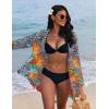 imageEkouaer Womens Beach Bikini Coverup Long Rollup Sleeve Beach Shirt Bathing Suit Cover UpOrange Green Leaf