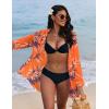 imageEkouaer Womens Beach Bikini Coverup Long Rollup Sleeve Beach Shirt Bathing Suit Cover UpOrange Leaf