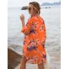 imageEkouaer Womens Beach Bikini Coverup Long Rollup Sleeve Beach Shirt Bathing Suit Cover UpOrange Leaf