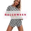 imageEkouaer Womens Waffle Knit Pajama Sets Long Sleeve Top and Shorts Matching Lounge Set Loungewear Sweatsuit with PocketsBlack Heart