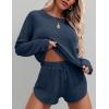 imageEkouaer Womens Waffle Knit Pajama Sets Long Sleeve Top and Shorts Matching Lounge Set Loungewear Sweatsuit with PocketsDark Grey