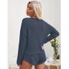 imageEkouaer Womens Waffle Knit Pajama Sets Long Sleeve Top and Shorts Matching Lounge Set Loungewear Sweatsuit with PocketsDark Grey