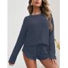 imageEkouaer Womens Waffle Knit Pajama Sets Long Sleeve Top and Shorts Matching Lounge Set Loungewear Sweatsuit with PocketsDark Grey