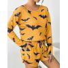 imageEkouaer Womens Waffle Knit Pajama Sets Long Sleeve Top and Shorts Matching Lounge Set Loungewear Sweatsuit with PocketsHalloween