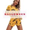 imageEkouaer Womens Waffle Knit Pajama Sets Long Sleeve Top and Shorts Matching Lounge Set Loungewear Sweatsuit with PocketsHalloween