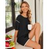 imageEkouaer Womens Waffle Knit Pajama Sets Long Sleeve Top and Shorts Matching Lounge Set Loungewear Sweatsuit with PocketsZblack