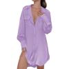 imageEkouaer Women Satin Sleep Shirt Long Sleeve Nightgown Button Down Nightshirt Silk Sleepwear Soft Pajama Dress Sleep DressLilac