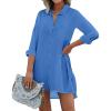 imageEkouaer Womens Beach Bikini Coverup Long Rollup Sleeve Beach Shirt Bathing Suit Cover UpBlue