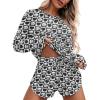 imageEkouaer Womens Waffle Knit Pajama Sets Long Sleeve Top and Shorts Matching Lounge Set Loungewear Sweatsuit with PocketsBlack Heart