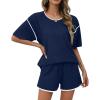 imageEkouaer Womens Waffle Knit Pajama Sets Long Sleeve Top and Shorts Matching Lounge Set Loungewear Sweatsuit with PocketsZblue Purple