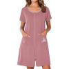 imageEkouaer Zip Up Robes for Women Short Sleeves Zipper House Coat Short Bathrobes Lightweight Nightgown with Pockets S3XLGray Purple
