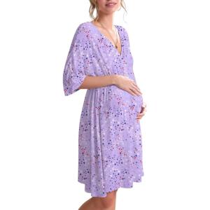 imageEkouaer 3 in 1 LaborDeliveryHospital Gown Maternity Dress Nursing Nightgown Sleepwear for BreastfeedingLight Purple Stars