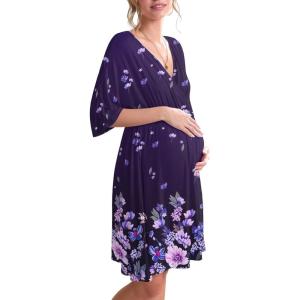 imageEkouaer 3 in 1 LaborDeliveryHospital Gown Maternity Dress Nursing Nightgown Sleepwear for BreastfeedingPurple Floral