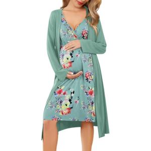imageEkouaer Maternity Nursing Gown and Robe Set Labor Delivery Nursing Nightgowns for Breastfeeding Pregnancy ClothesLight Blue Flower