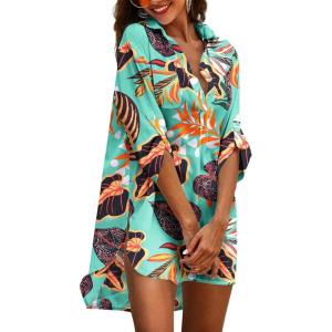 imageEkouaer Womens Cover Up Shirt Swimsuit Beach Bikini Beachwear Bathing Suit S3XLZw532green Leaf