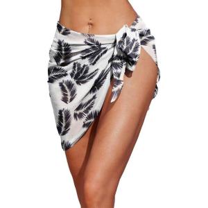 imageEkouaer Womens Coverups Beach Short Sarong Sheer Chiffon Cover Up Bikini Wraps S3XLBlack Feathers