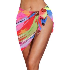 imageEkouaer Womens Coverups Beach Short Sarong Sheer Chiffon Cover Up Bikini Wraps S3XLRose Red Abstract Graffiti