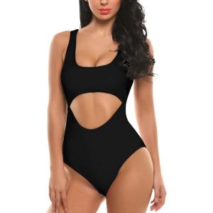 imageEkouaer Womens Cutout One Piece Swimsuits Tribal Bathing Suits Monokini Hollow Out Keyhole Swimwear1 Solid Black