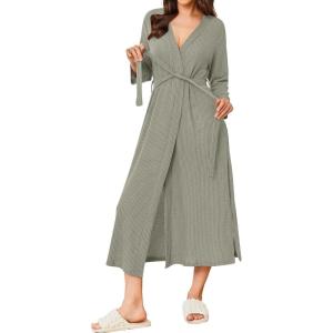 imageEkouaer Womens Robe Long Waffle Knit Bathrobe Lightweight Soft Kimono Robes Loungewear SXXLLight Green