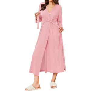 imageEkouaer Womens Robe Long Waffle Knit Bathrobe Lightweight Soft Kimono Robes Loungewear SXXLLight Pink