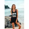 imageEkouaer Womens Sleeveless Swimwear Coverups TShirt Beach Dress Tank Bikini Cover Up with PrintAblackcoconut Palm