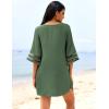 imageEkouaer Womens Swimsuit Cover Up 34 Bell Sleeve Beachwear Coverups Deep VNeck Bikini Beach Dress S3XLArmy Green