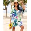 imageEkouaer Womens Swimsuit Cover Up 34 Bell Sleeve Beachwear Coverups Deep VNeck Bikini Beach Dress S3XLColorful Leaves