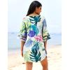imageEkouaer Womens Swimsuit Cover Up 34 Bell Sleeve Beachwear Coverups Deep VNeck Bikini Beach Dress S3XLColorful Leaves