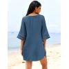imageEkouaer Womens Swimsuit Cover Up 34 Bell Sleeve Beachwear Coverups Deep VNeck Bikini Beach Dress S3XLDeep Blue