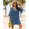 imageEkouaer Womens Swimsuit Cover Up 34 Bell Sleeve Beachwear Coverups Deep VNeck Bikini Beach Dress S3XLDeep Blue