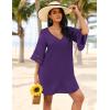 imageEkouaer Womens Swimsuit Cover Up 34 Bell Sleeve Beachwear Coverups Deep VNeck Bikini Beach Dress S3XLDeep Purple